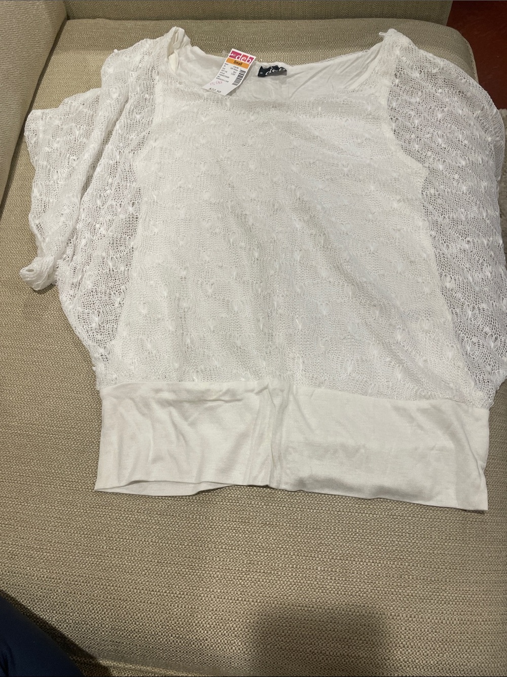 Deb White Crochet Scoop Neck Sweater